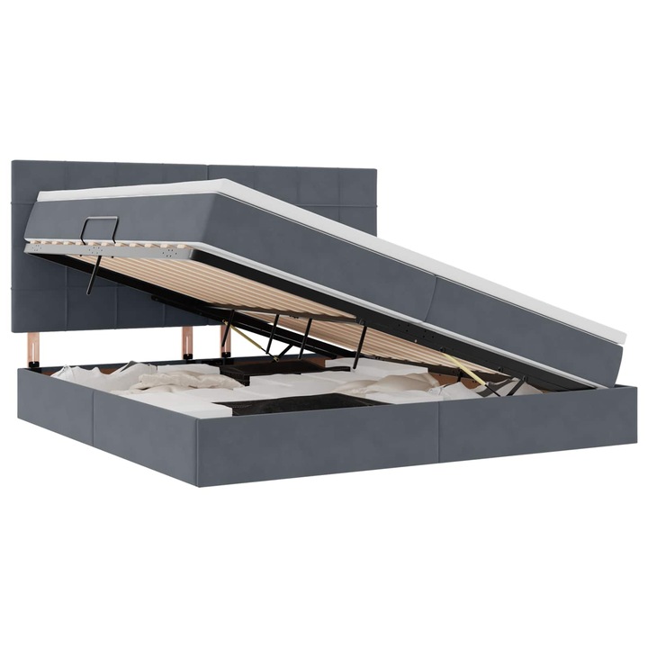 Ágy LED -es lámpákkal Sötétszürke 200 x 200 cm Bársony, vidaXL, 3372688