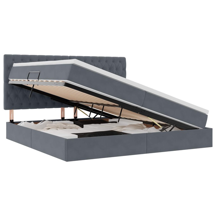 Ágy LED -es lámpákkal Sötétszürke 200 x 200 cm Bársony, vidaXL, 3372748