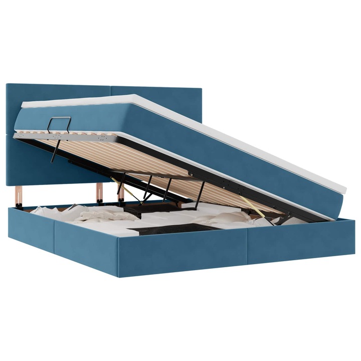 Pat cu saltea si LED vidaXL, Albastru inchis 180 x 200 cm Catifea