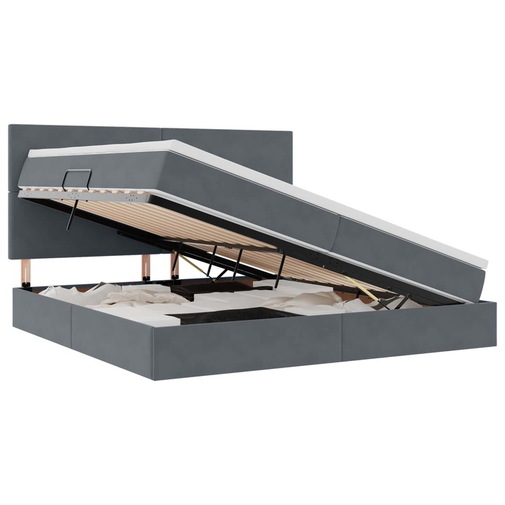 Ágy LED -es lámpákkal Sötétszürke 200 x 200 cm Bársony, vidaXL, 3372628