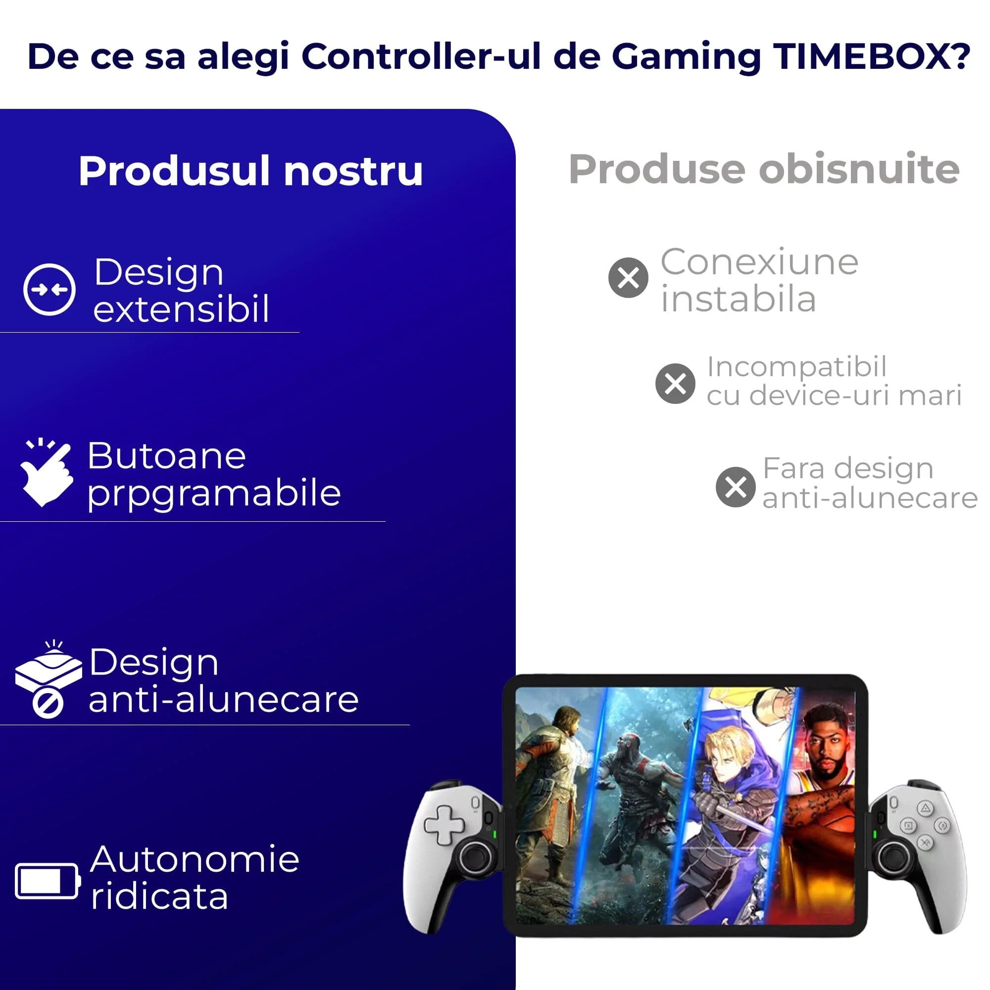 Безжичен геймърски контролер Timebox Hall Joystick Bluetooth бял - eMAG.bg