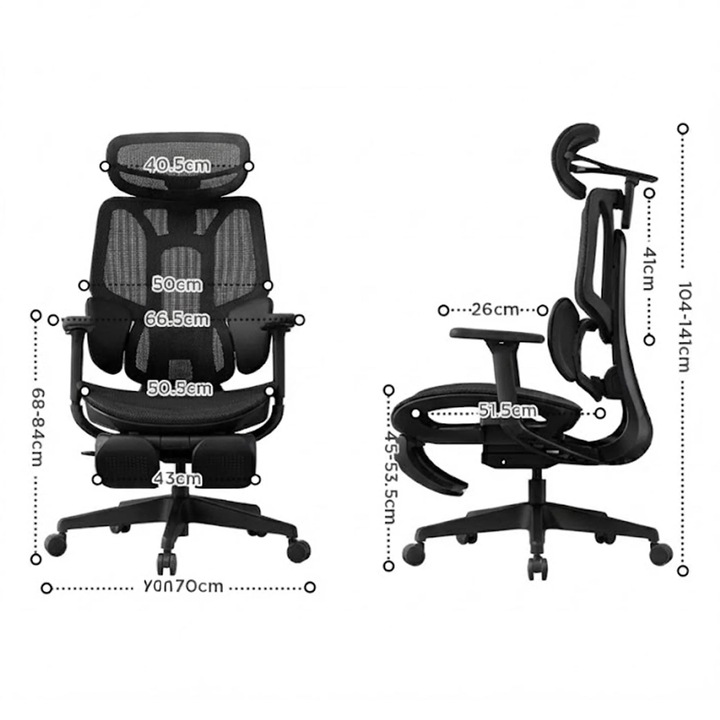 Ергономичен офис и геймърски стол Timebox, дишащ мрежест материал, 4D облегалка за глава, 3D/4D/6D подлакътници, поставка за крака, модерен дизайн, идеален за дългосрочна работа и игри, черен