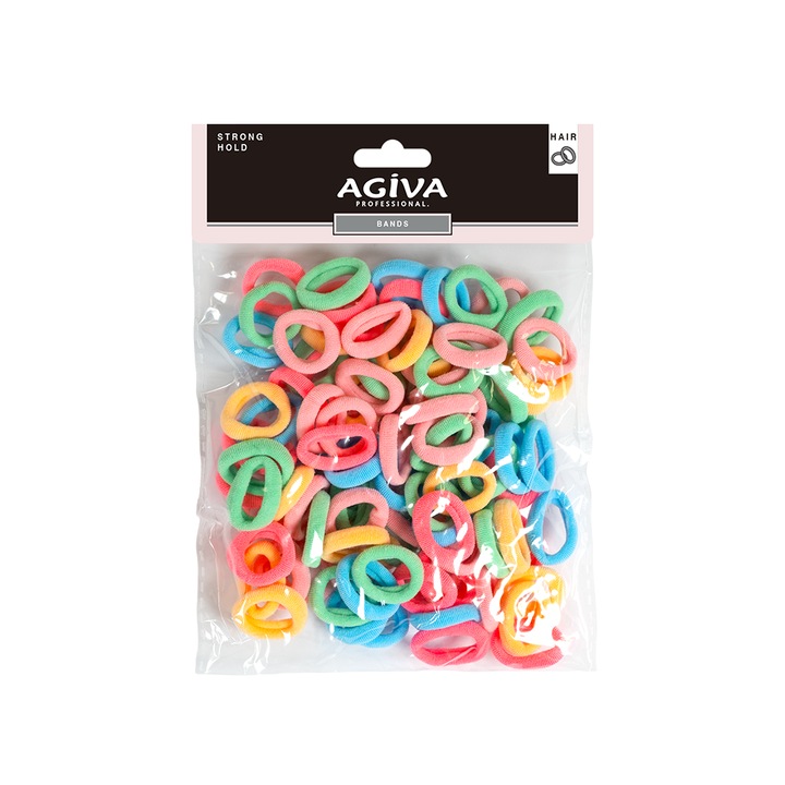 Set de elastice de păr Agiva Professional, Colorate, 2 cm, 100 buc