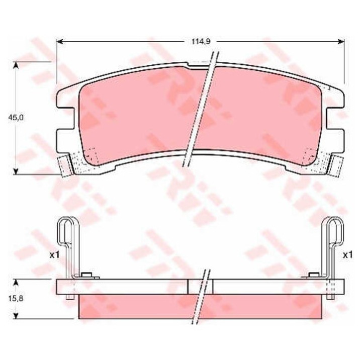 TRW fékbetét készlet, kopásjelző érintkező, 45x114, 9x15, 8mm