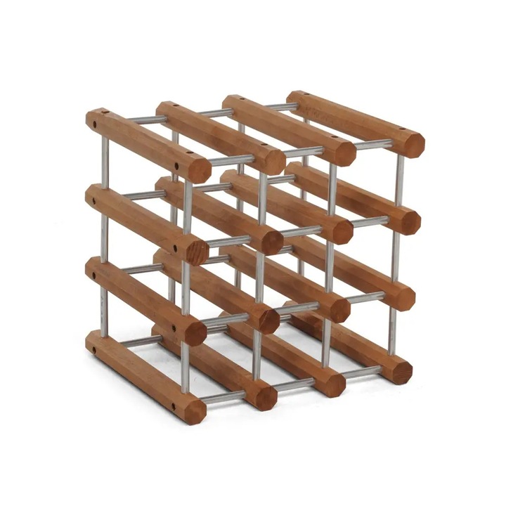 Foppapedretti moduláris bortartó, ILCANTINIERE, 34 x 34 cm, tömör bükkfa szerkezet, 12 palack kapacitás, testreszabható felülírható szerkezet, alumínium rudak, könnyen mozgatható/szállítható, cseresznyefa
