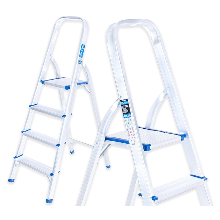 Scara pliabila din aluminiu cu 4 trepte, inaltime de lucru 2.75 m, capacitate maxima 150 kg, Geko G02416