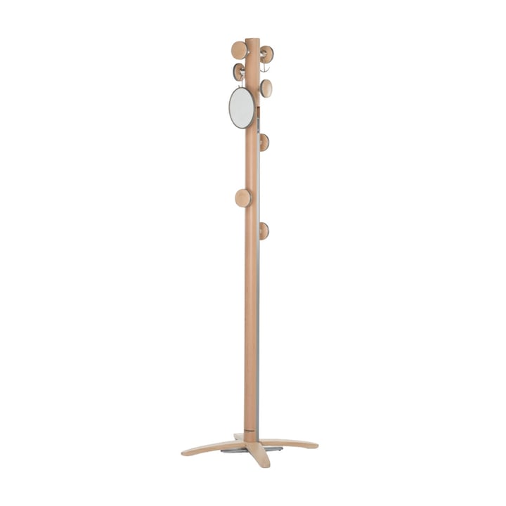 Cuier pentru haine extensibil Foppapedretti, ESPANSIVA LUX, structura din lemn masiv de fag, bara laterala pliabila pentru umerase, 9 agatatoare, design practic si elegant, compact, ideal depozitare geci si paltoane, include oglinda, lemn natur