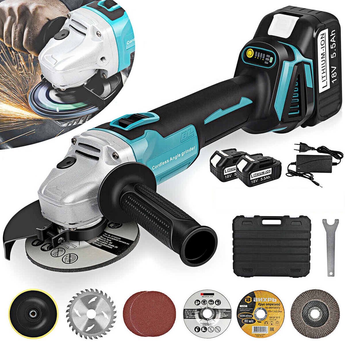 Polizor unghiular fara fir, YOUKUKE®, brushless, 20000 RPM / 7500 RPM ...