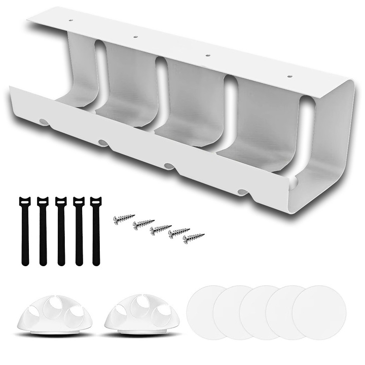 Tava sub birou pentru management cabluri YOUKUKE®, capacitate mare, Alb crem, 40x10x11cm