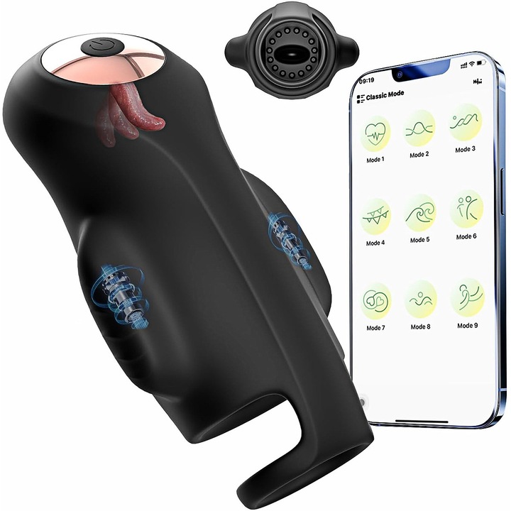 Masturbator masculin Vibrator, YOUKUKE®, pentru antrenament penis cu control APP, 9 vibratii, Rezistent la apa