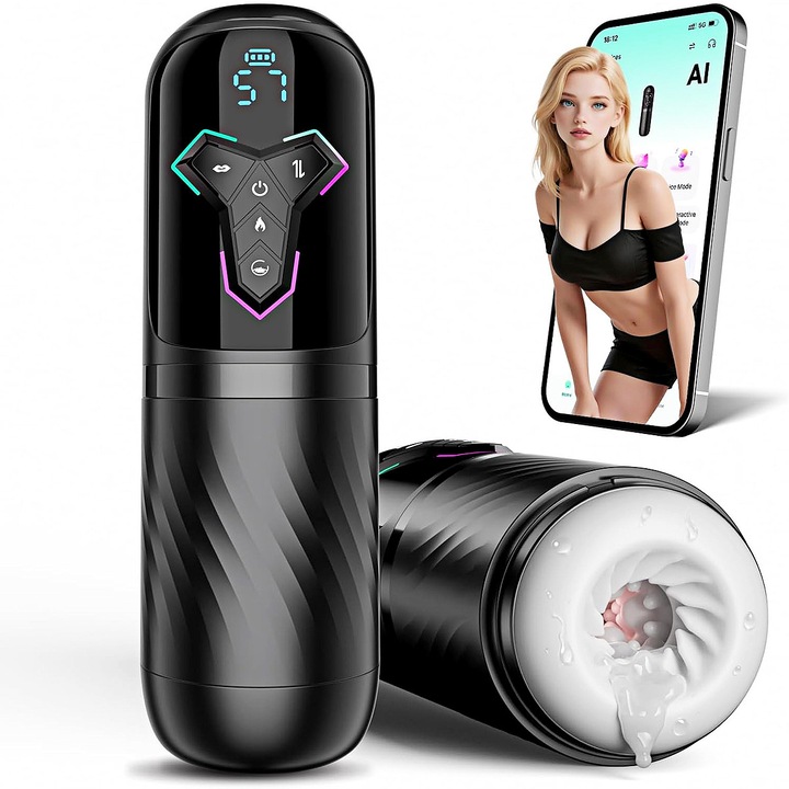 Masturbator pentru barbati YOUKUKE®, Jucarie sexuala electrica, Simularea sexului oral, 10 Moduri de vibratie si aspiratie, Textura realista 3D, Compatibil cu dimensiuni variate, Rezistent la apa, Material TPE, Afisaj LCD si incarcare USB