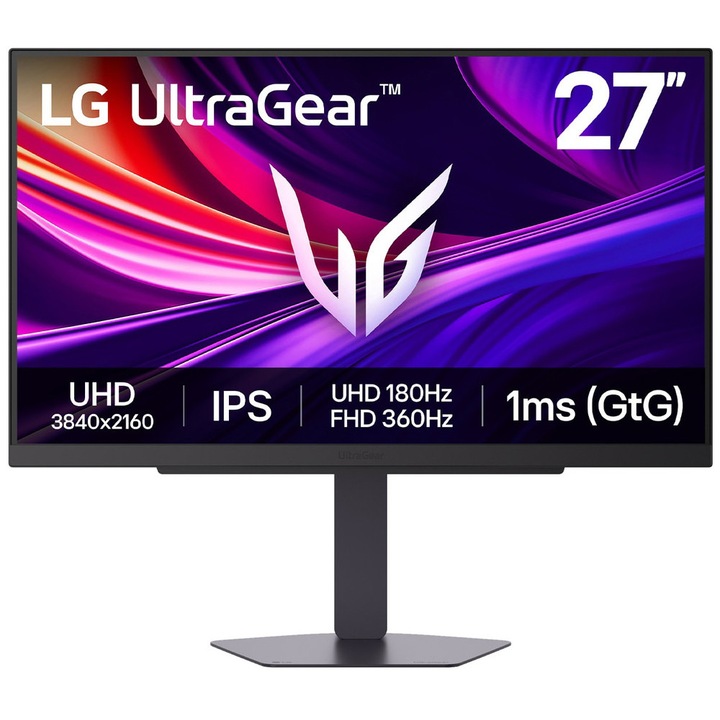 Монитор Gaming LG UltraGear™ 27G810A-B, 27", 4K UHD (3840 x 2160), IPS, 180Hz, 1ms GtG, DisplayHDR™ 400, AMD FreeSync™ Premium, съвместим с NVIDIA G-Sync™, VRR, Flicker Safe, HDR10, Dynamic Action Sync, HDMI, DisplayPort, USB 3.0, Pivot, VESA, Черен