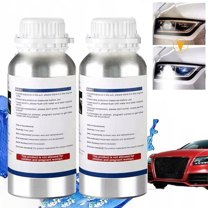 Set 2 bucati, Lichid polimer, YOUKUKE®, Pentru restaurarea farurilor de masina, 800 ml, In principal reparati farul decojire, ingalbenire, zgarieturi, gropi si alte simptome