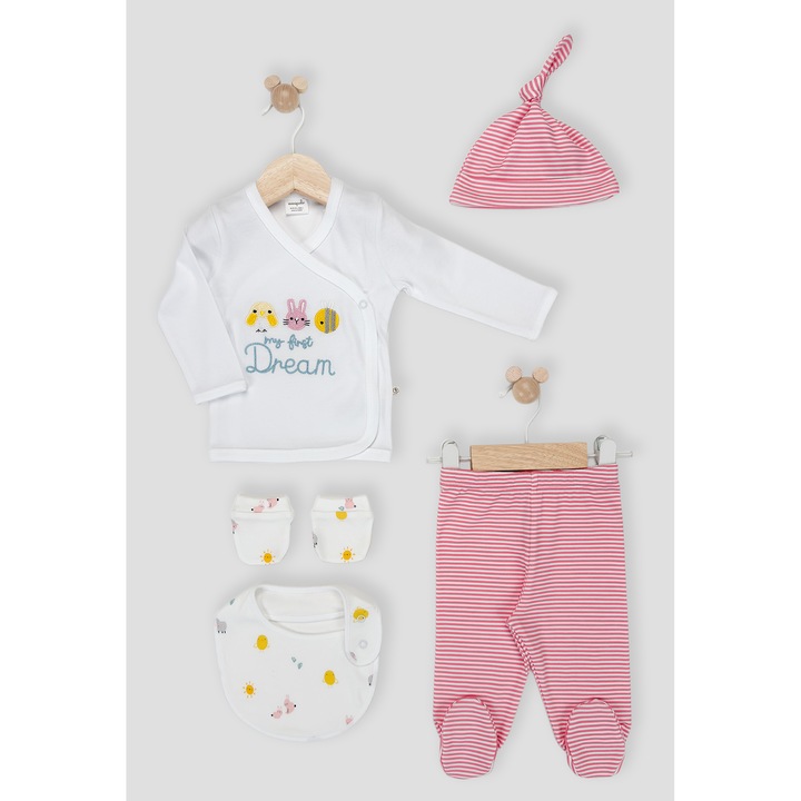 Compleu Nou Nascut Fetita, 5 Piese 0-3 Luni 52-62 Cm