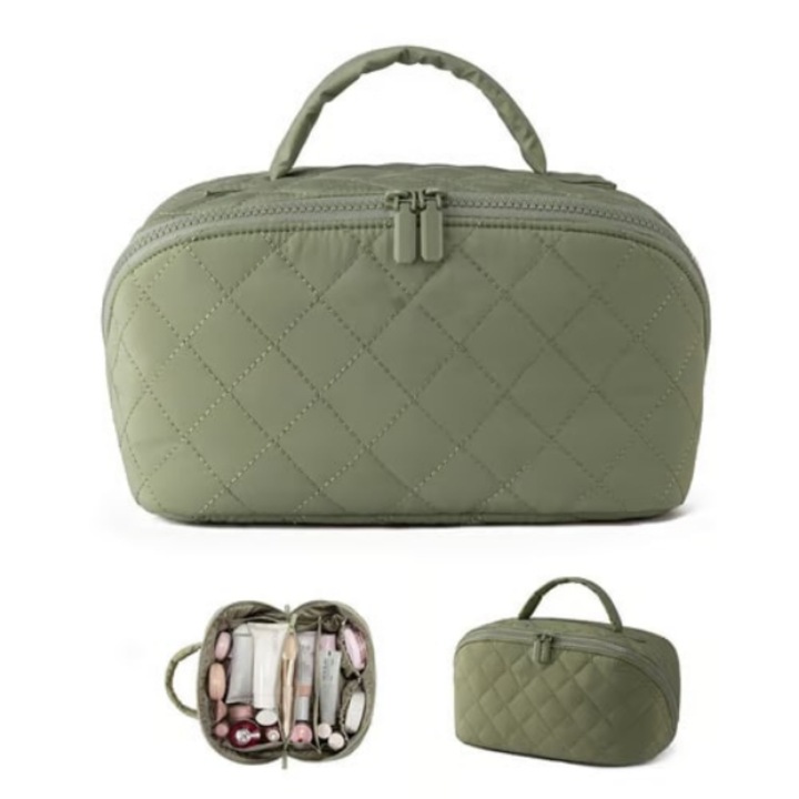 Козметична чанта, подплатена, отваря се на 180°, просторни отделения, машинно пране и удароустойчива, стилна, издръжлива и удобна за пътуване, 25 × 14 × 13 см - MAKEPACK зелен VIVVA®