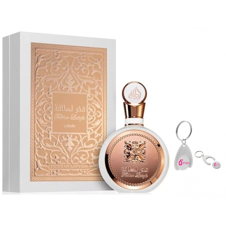 Set Apa de Parfum Fakhar Woman, Lattafa, Femei, 100 ml cu Breloc Personalizat