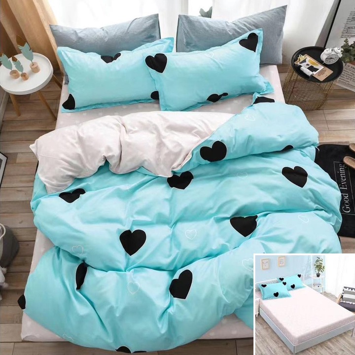 Set lenjerie de pat, bumbac satinat, 4 piese, 180x200cm, multicolor