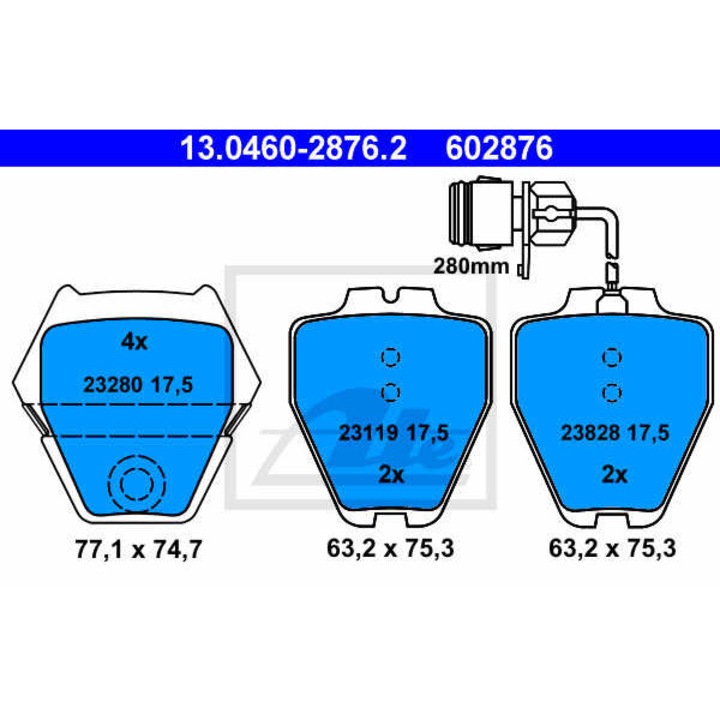 Комплект накладки, дискова спирачка ATE 13.0460-2876.2