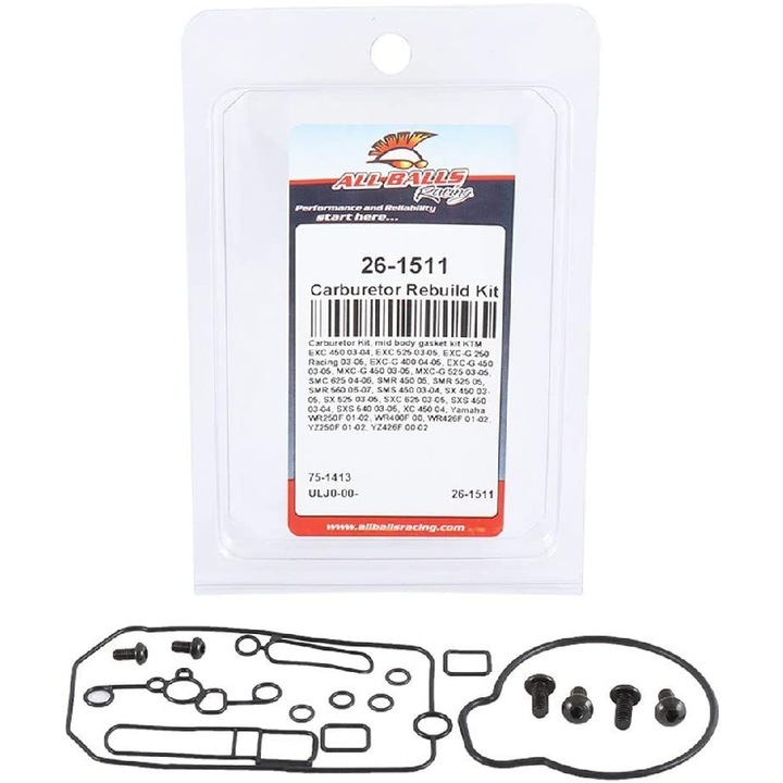 Set reparare carburator cu garnituri pentru motociclete YZF 250 '01-'02, YZF 426 '00-'02, KTM EXC250/400/450/525 '03-'05, SXF 450/525 '03-'05, ALL BALLS