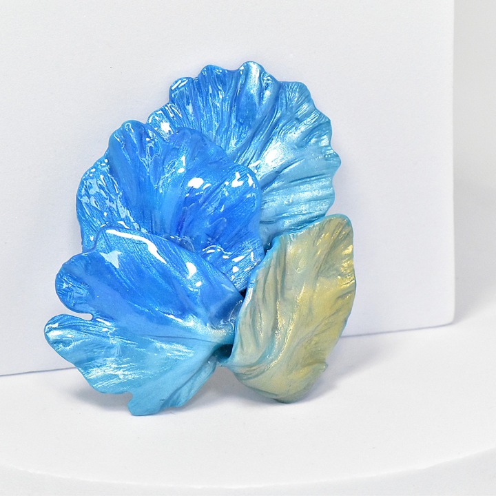 Brosa NARRU din lut polimeric si rasina epoxidica, model floral, multicolor