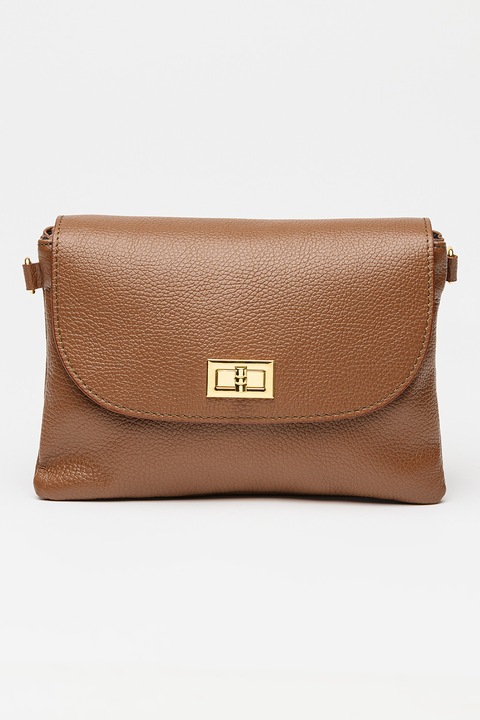 Massimo Castelli, Geanta crossbody din piele cu clapa si bareta detasabila, Maro