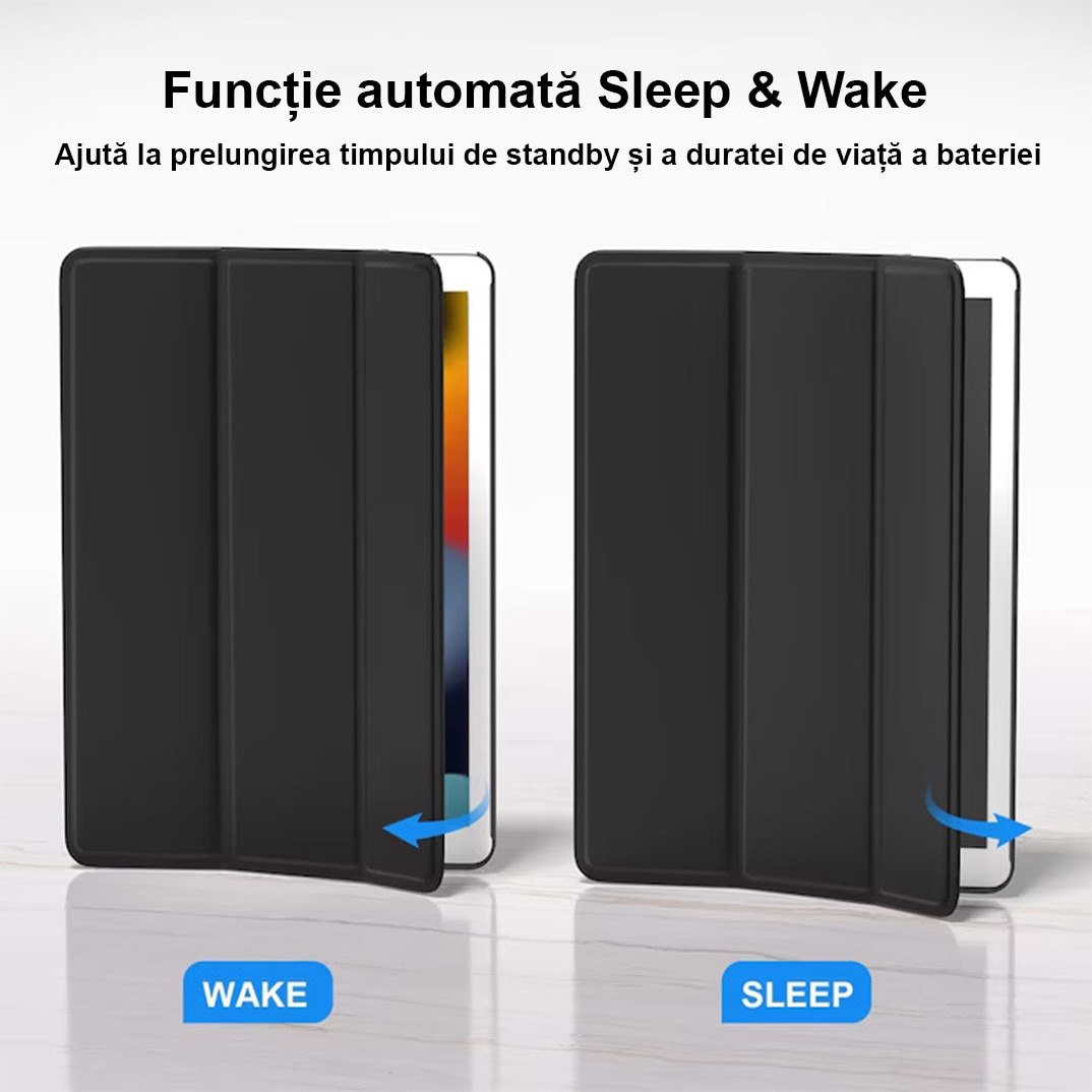 Husa de protectie pentru iPad 11″ (generatia 11, 2025 – A16) si iPad 10, 9″ (generatia 10, 2022), husa inteligenta cu suport pliabil in trei pozitii, spate ultra-subtire, culoare negru, vadrami