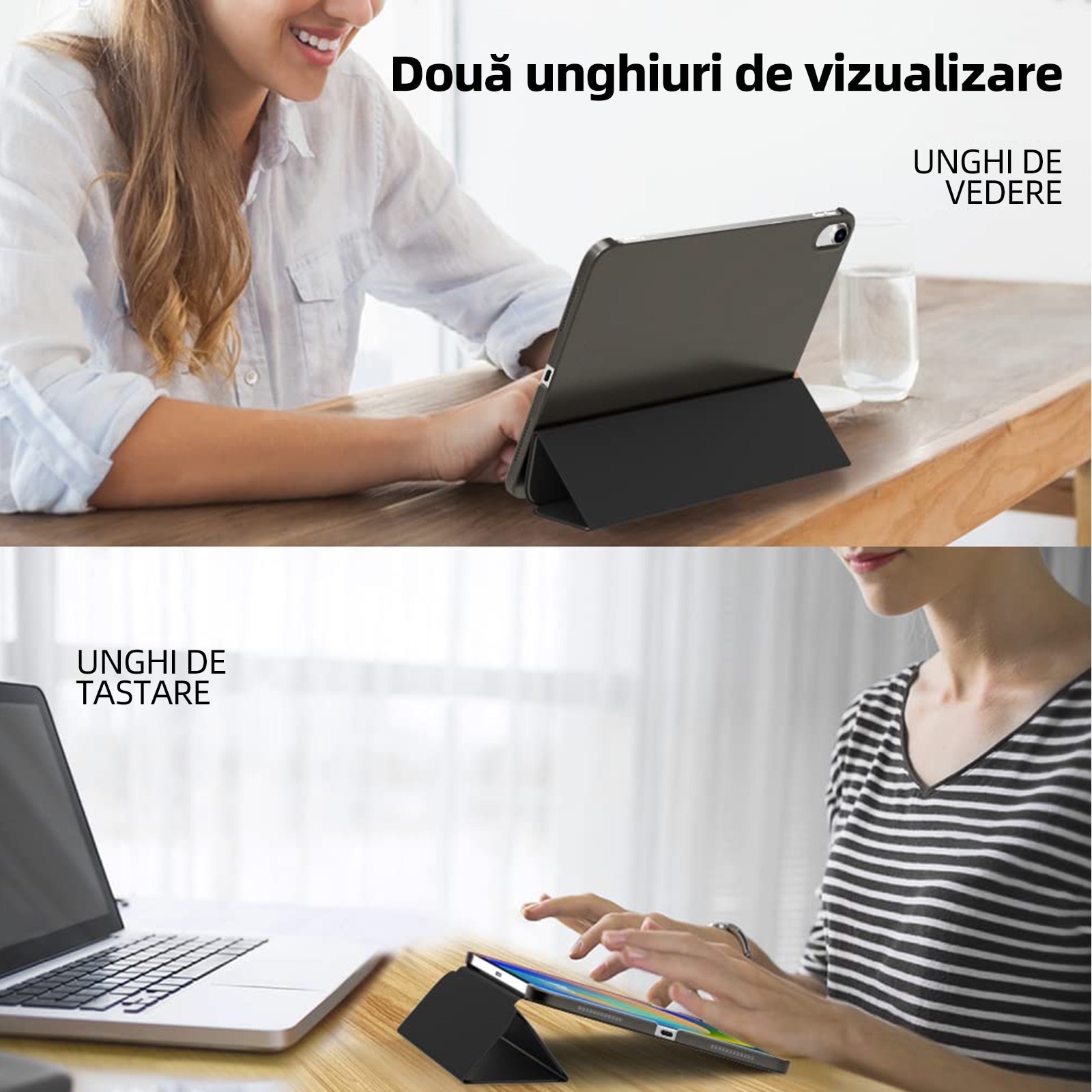 Husa de protectie pentru iPad 11″ (generatia 11, 2025 – A16) si iPad 10, 9″ (generatia 10, 2022), husa inteligenta cu suport pliabil in trei pozitii, spate ultra-subtire, culoare negru, vadrami