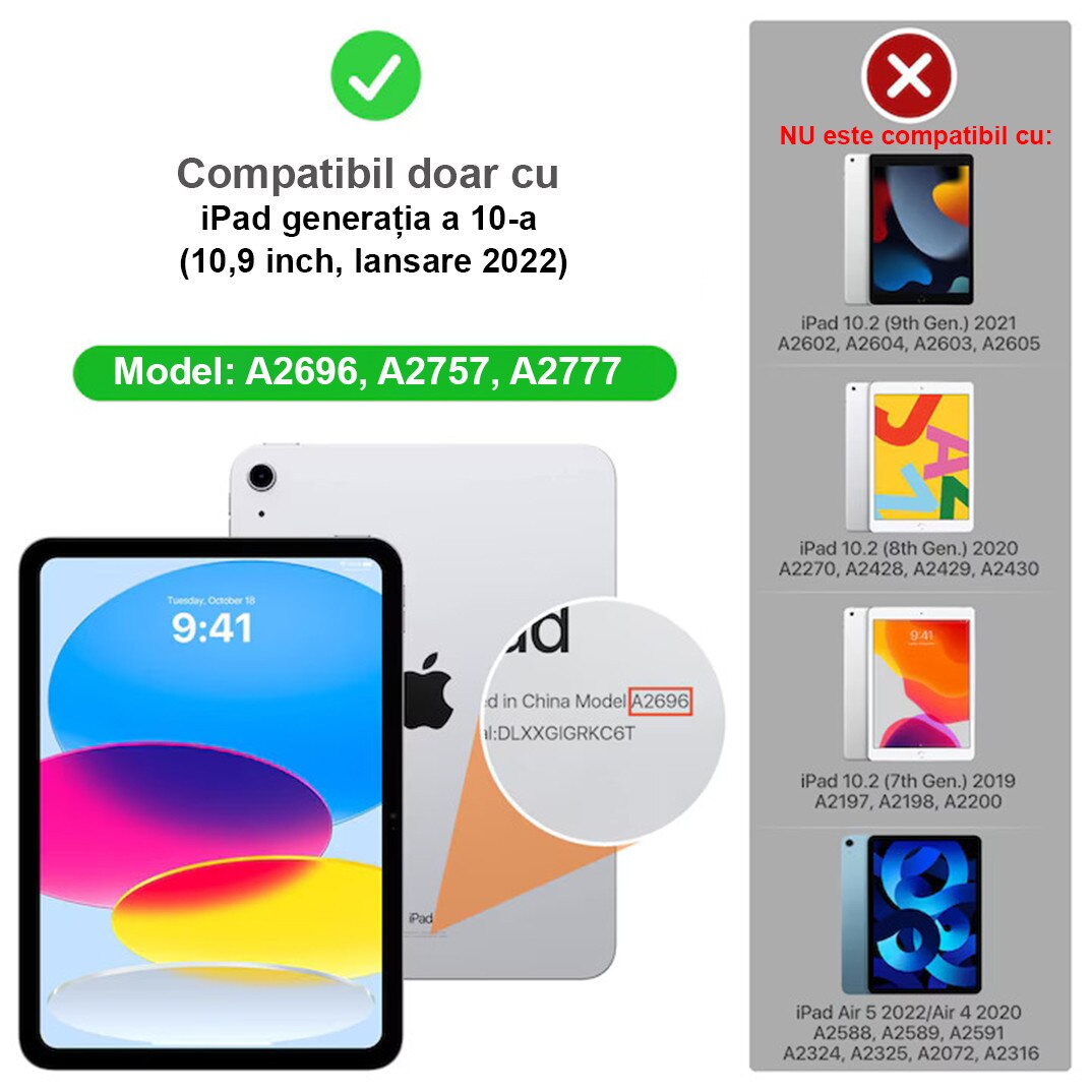 Husa de protectie pentru iPad 11″ (generatia 11, 2025 – A16) si iPad 10, 9″ (generatia 10, 2022), husa inteligenta cu suport pliabil in trei pozitii, spate ultra-subtire, culoare negru, vadrami