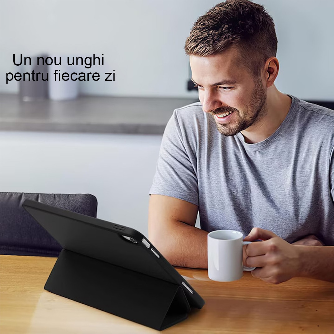 Husa de protectie pentru iPad 11″ (generatia 11, 2025 – A16) si iPad 10, 9″ (generatia 10, 2022), husa inteligenta cu suport pliabil in trei pozitii, spate ultra-subtire, culoare negru, vadrami
