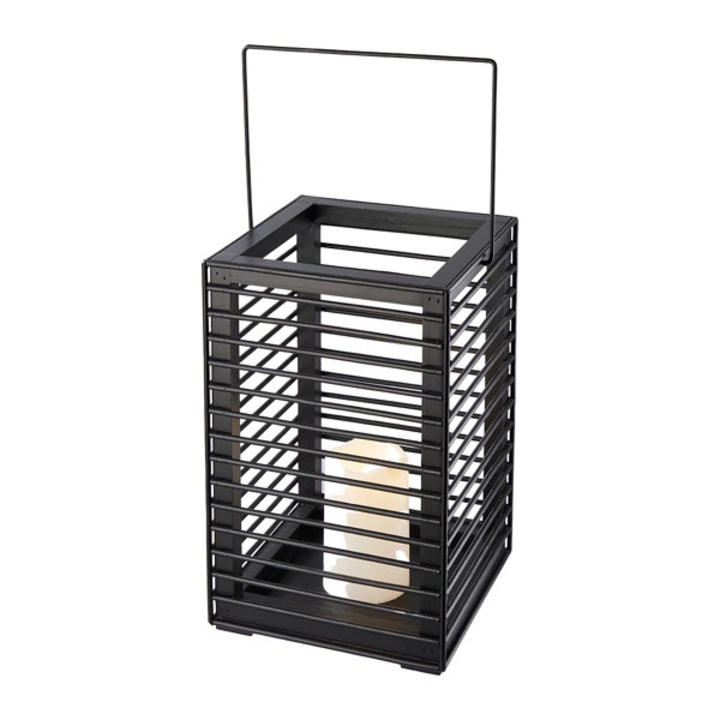 Felinar decorativ metalic cu lumanare LED, efect flacara, 22 x 21 x 32.5 cm, Metal, Negru