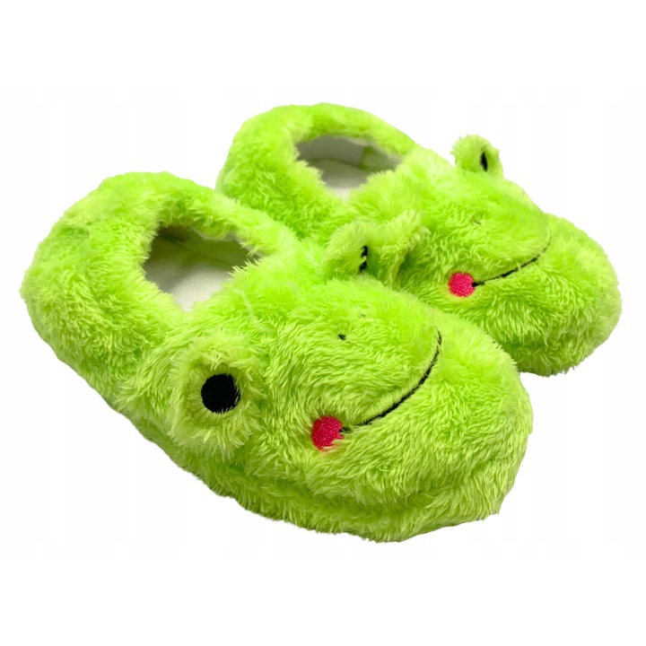 Chung shi házi mamusz, béka, csúszásmentes, neonzöld, puha plüss, 26-27 EU