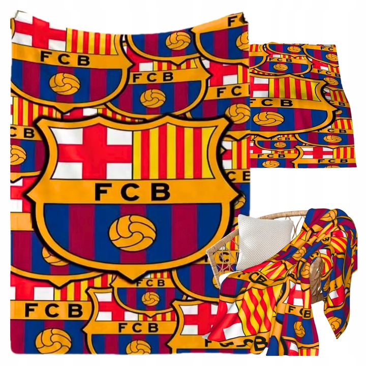 Patura Barcelona, Jingxin, 130x150cm, polar, portocalie-albastra, pentru fani