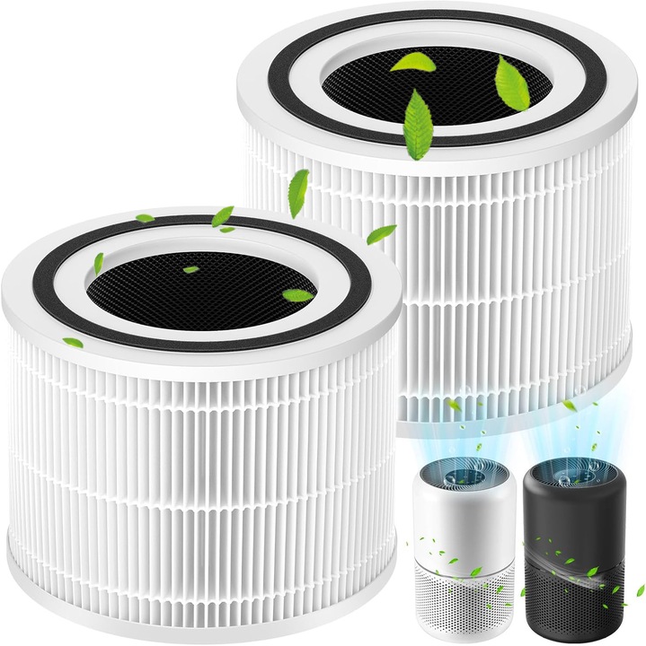 2 db szűrő kompatibilis a LEVOIT Core 300S, Core 300S-RF, YOUKUKE® légtisztítókkal, 3 fokozatú szűrés: nylon előszűrő, valódi HEPA szűrő és aktívszén szűrő, 19.3cm x 14.7cm