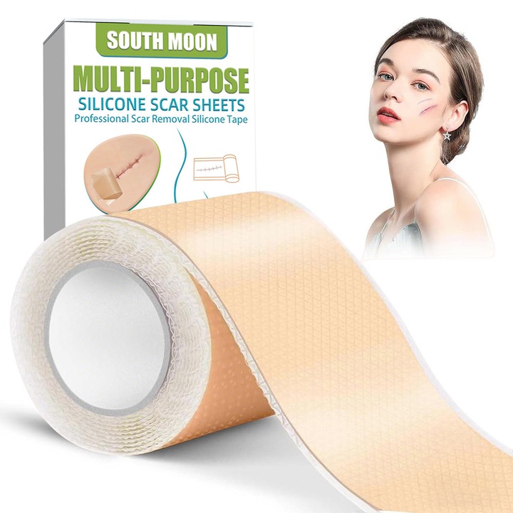 Plasturi reducere cicatrici, YOUKUKE®, silicon medical, reutilizabili, pentru cheloid, chirurgie, arsura, acnee, Silicon, 4 x150cm