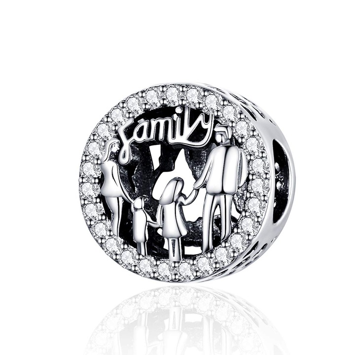 Talisman din Argint S925, ADAIVIUME, Charm Family Love Hearts, cu Zirconii Cubici, pentru Bratari Europene