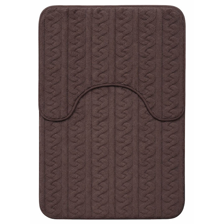 Set 2 covorase baie, maro, model impeltit, 80x50cm, 40x50cm