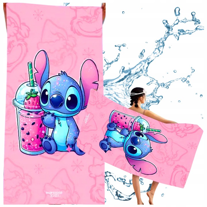 Плажна кърпа Лило и Стич, 150x75 см, микрофибър, 3D дизайн, бързосъхнеща, тегло 300 гр