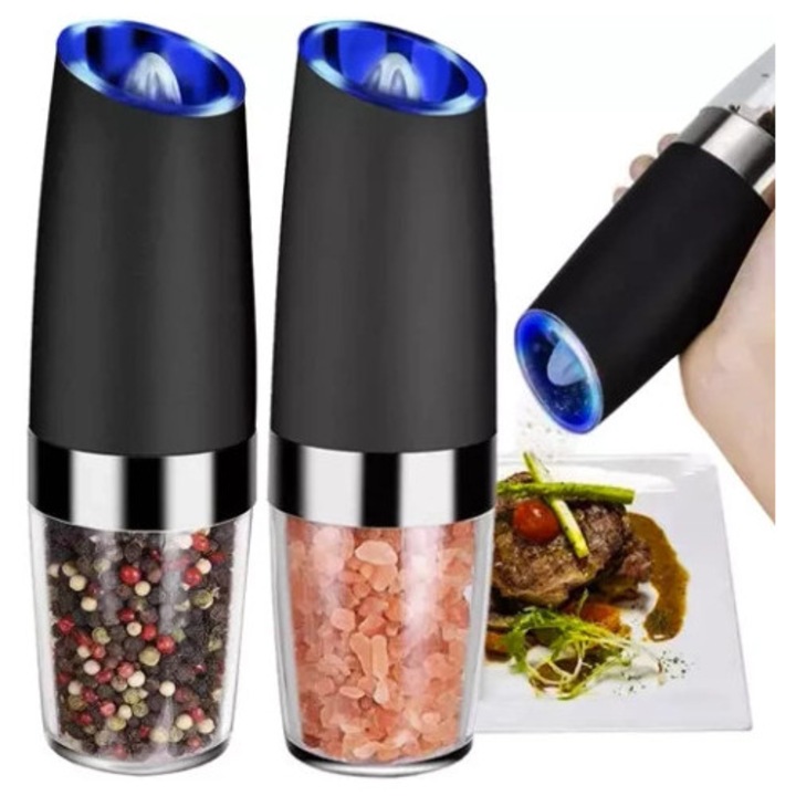 Set 2 rasnite electrice Ideal pentru sare si piper, design elegant, alimentare cu baterii AAA
