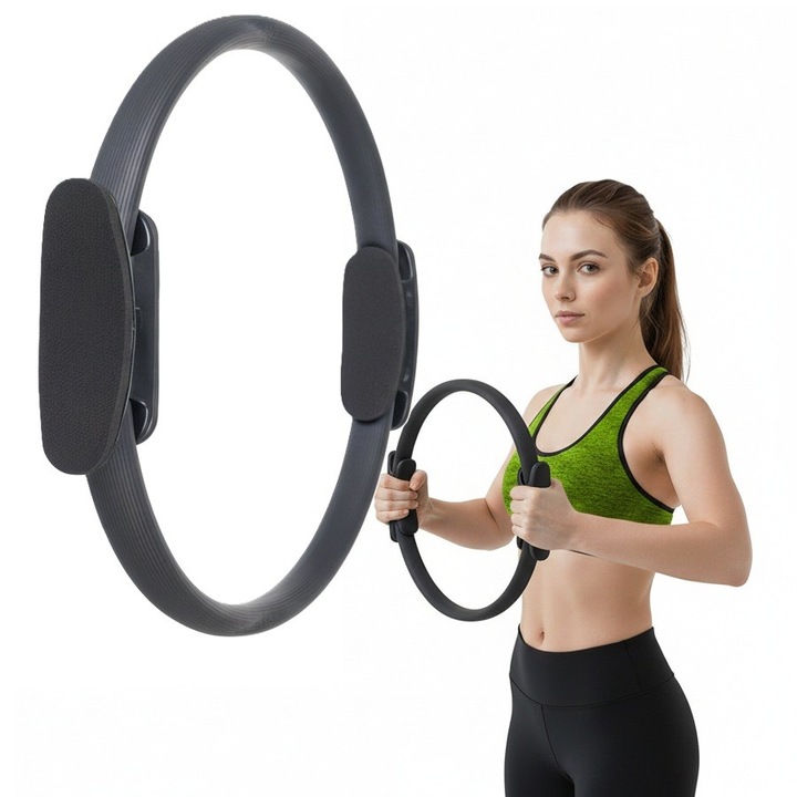 Fitness karika edzéshez, Zola, ergonomikus fogantyúk, tonizáláshoz és ellenállás növeléséhez, 38 cm, szürke