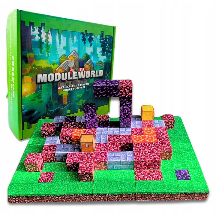 Set de constructie Magnetice Module World, 190 piese, culori diverse, dimensiune 2x2cm