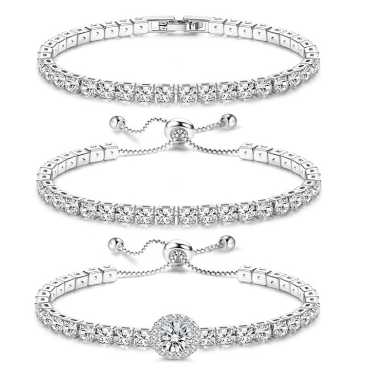 Set de 3 brățări pentru femei, Esther Beauty, placat cu aur 14K, ajustabile, argintiu metalizat