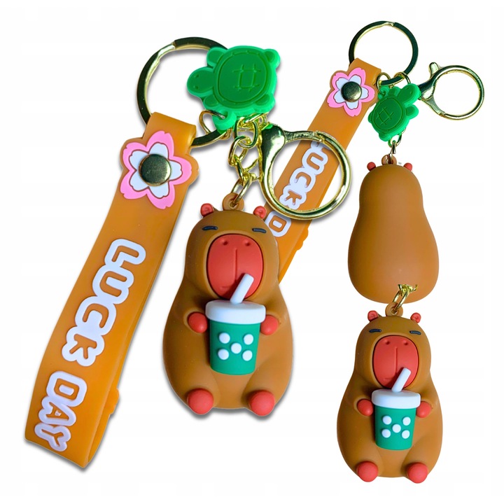 Breloc 3D Kapibara cu curea din silicon galben, 6x10cm, set