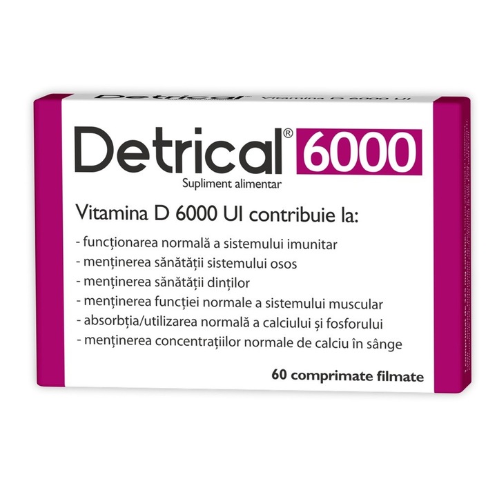 Vitamina d 6000 ui detrical, zdrovit, 60 comprimate, pentru sistemul imunitar si sanatatea oaselor