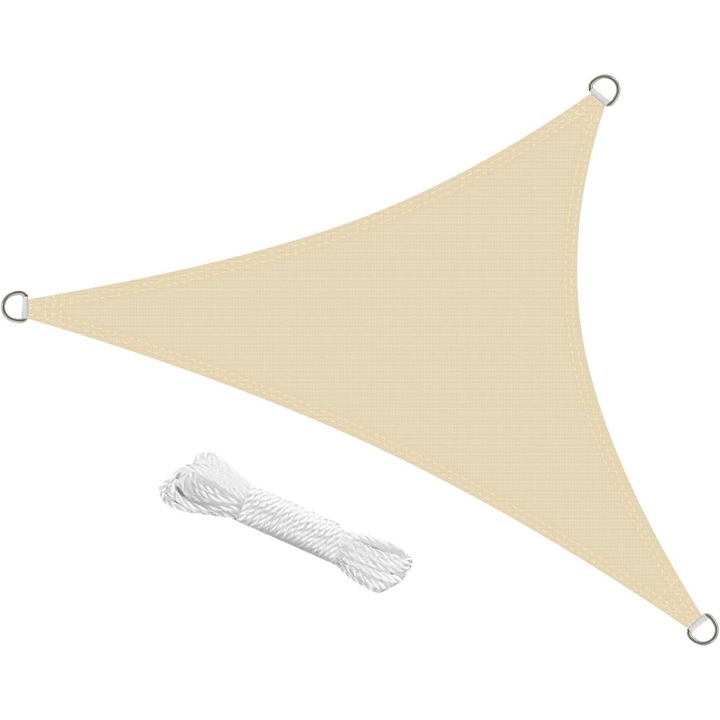 Zagiel de soare triunghiular 4x4x4 m HDPE, blocare UV, crem, set cu linii de montaj