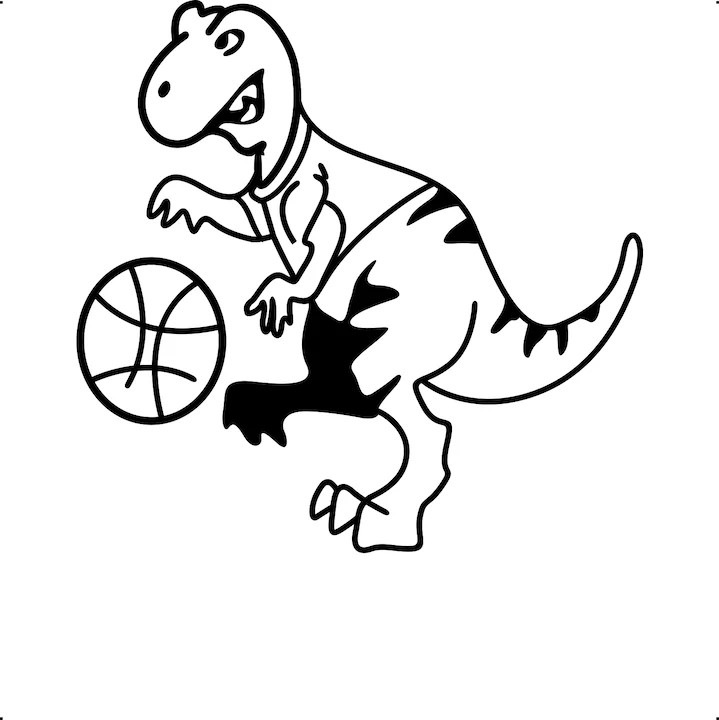 Sticker auto decorativ T-rex basketball, marime 26 cm, alb