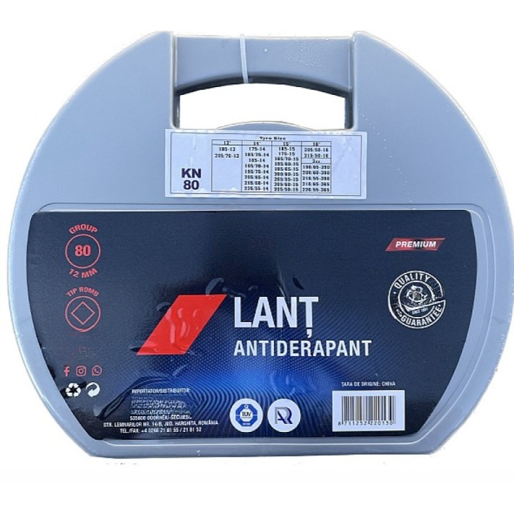 Lanturi zapada universale idealSTORE antiderapante tip romb, otel tratat cu plasa de zale fine, Montaj rapid si sigur, Compatibil cu autoturismele echipate cu anvelope standard de iarna si vara, KN80