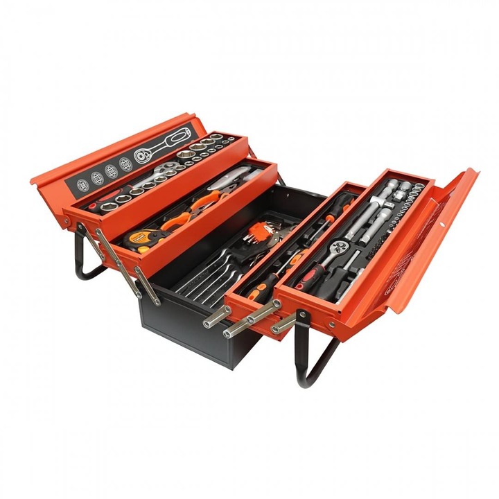 Trusă scule 85 piese Breckner, tubulare 1/2 și 1/4, cutie metalică 51x25x25cm