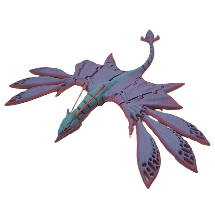 Фигурина Дракон Икран, 3DONE MODELS, многоцветен преливащ жълто лилаво синьо, 25 см, гъвкава