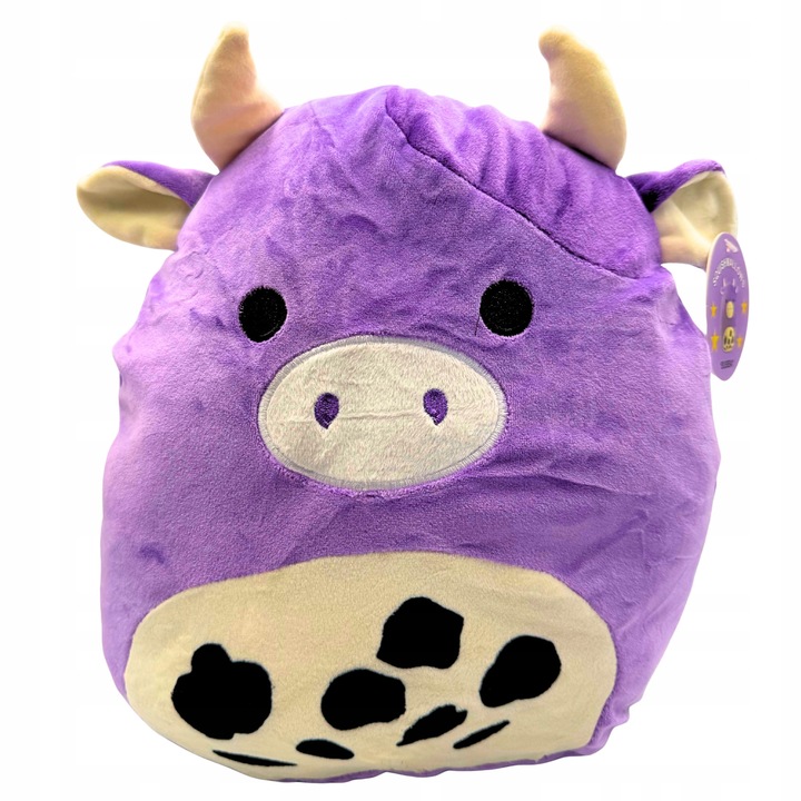 Pluszowa mascote Krowa Bubba, 30 cm, fiolet, multifunctionala (perna + jucarie)