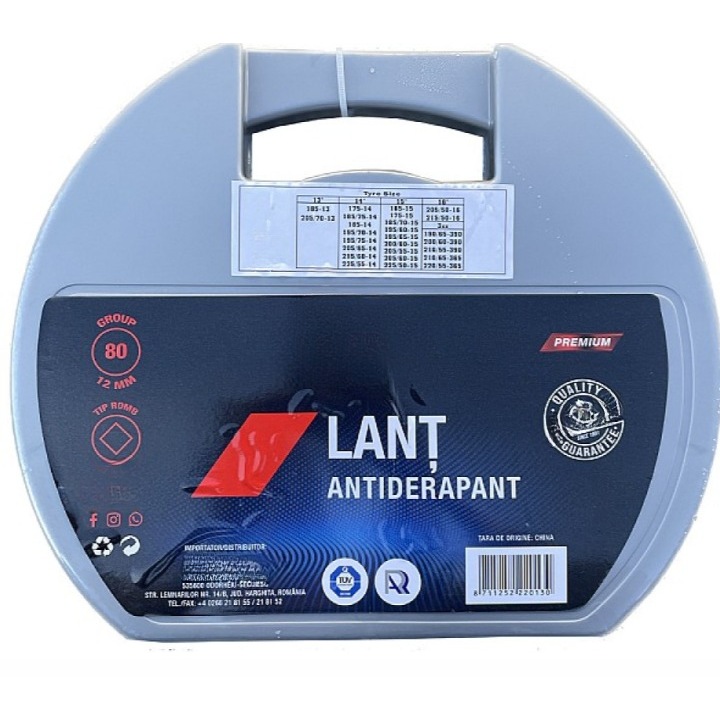 Lanturi zapada universale idealSTORE antiderapante tip romb, otel tratat cu plasa de zale fine, Montaj rapid si sigur, Compatibil cu autoturismele echipate cu anvelope standard de iarna si vara, KN90